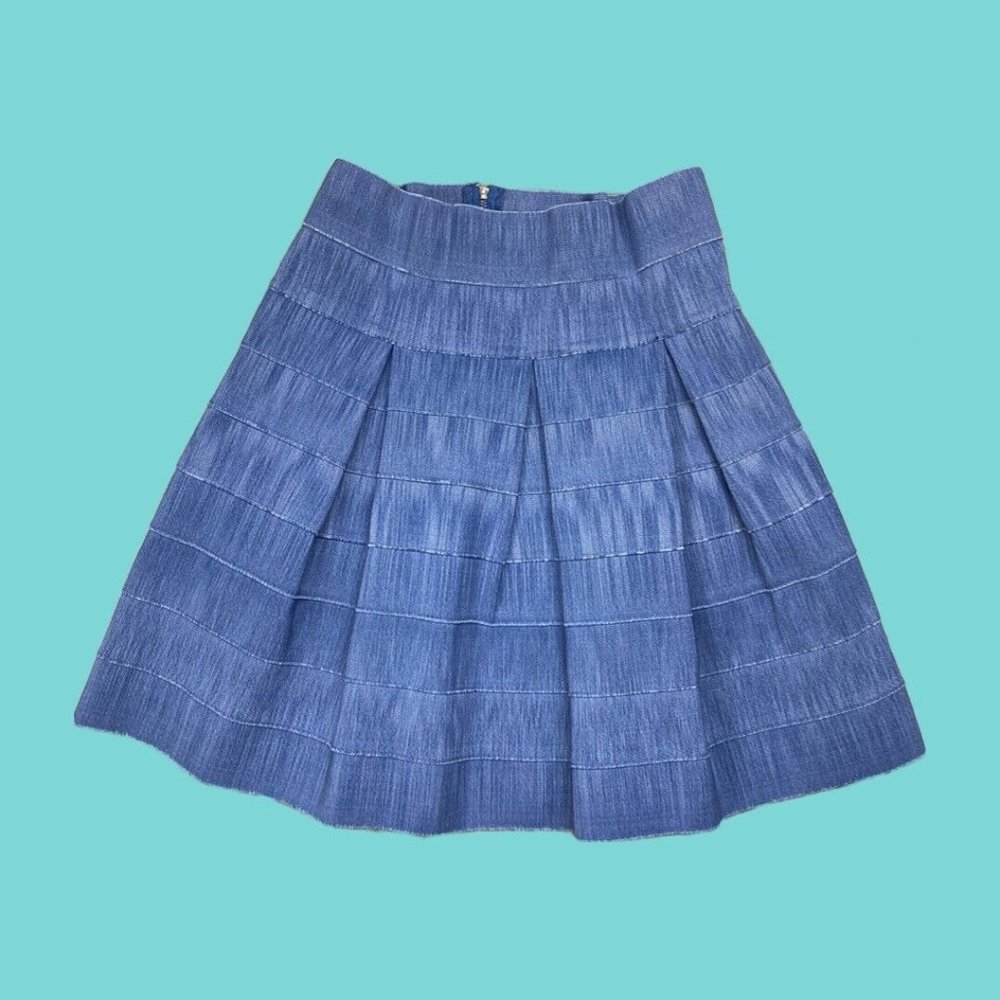 Pleated Faux Denim Skirt